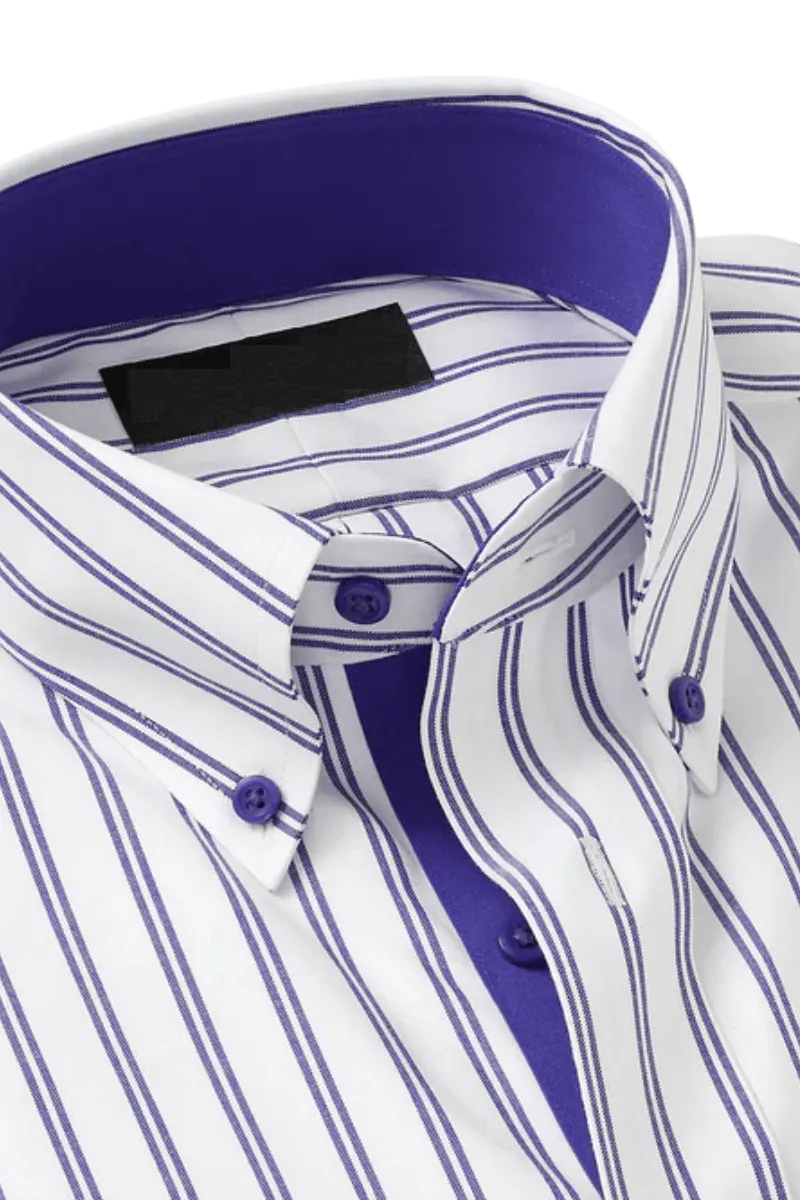 White & Blue Stretch Non-Iron Stripe Formal Shirt