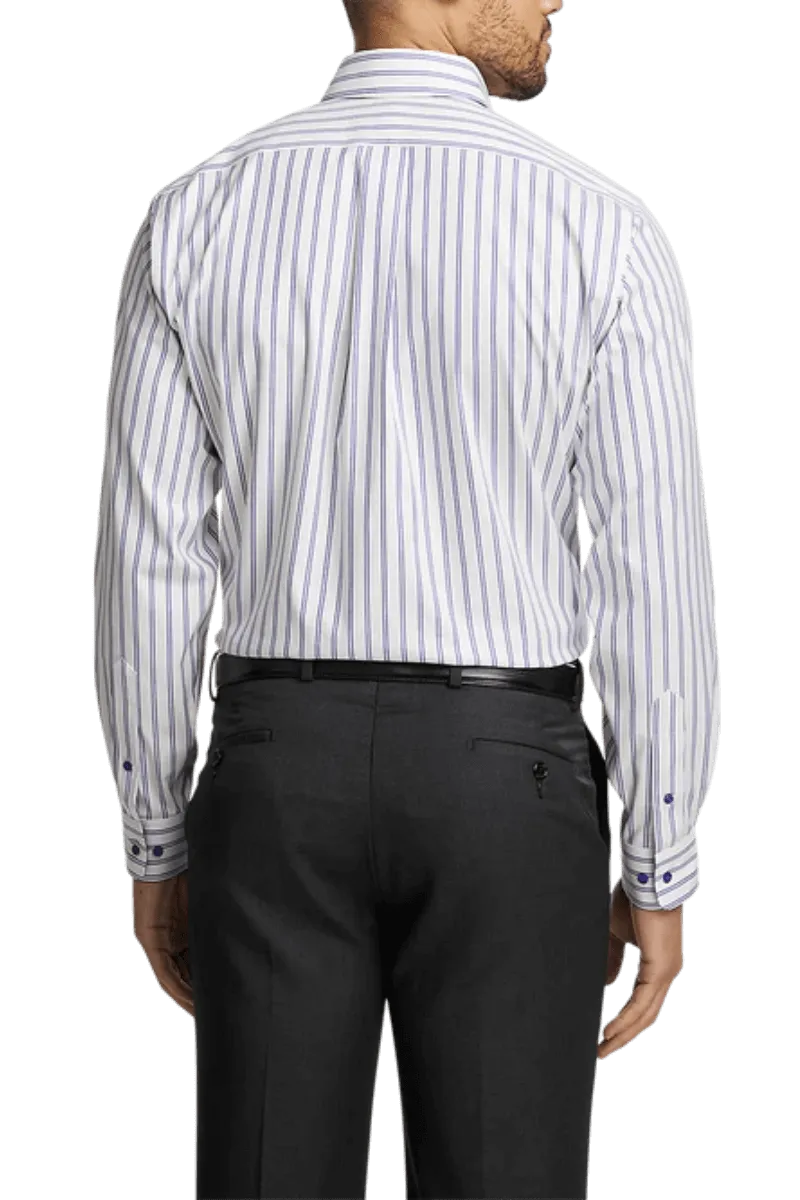 White & Blue Stretch Non-Iron Stripe Formal Shirt