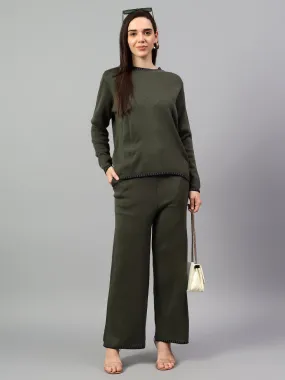 Women's Olive Green Solid Winter Co-Ord Set