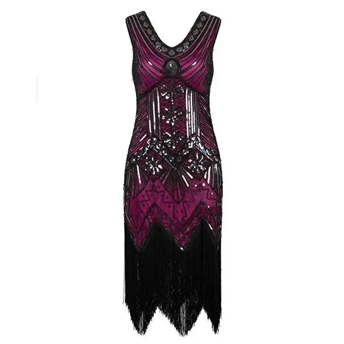 Women's Vintage Flapper V-Neck Sleeveless Sequin Beaded Dress