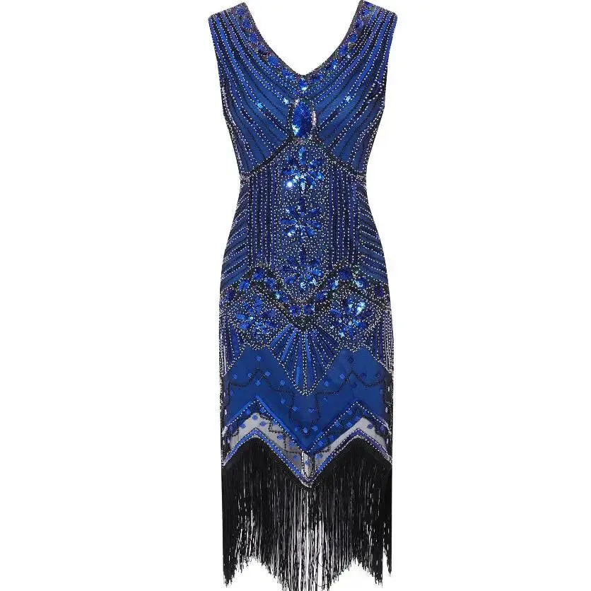 Women's Vintage Flapper V-Neck Sleeveless Sequin Beaded Dress