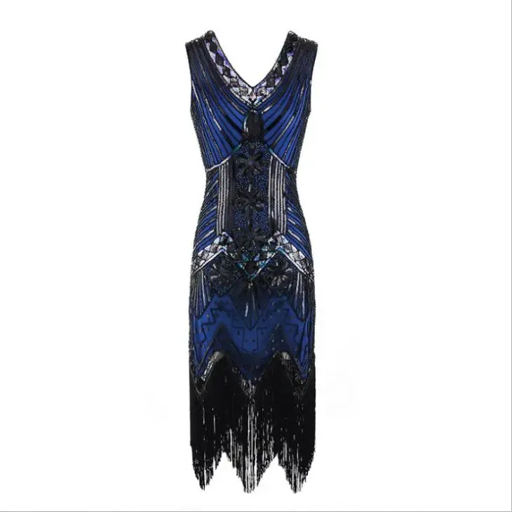 Women's Vintage Flapper V-Neck Sleeveless Sequin Beaded Dress