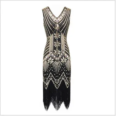 Women's Vintage Flapper V-Neck Sleeveless Sequin Beaded Dress